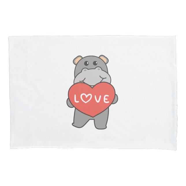 Housse D'oreillers Hippo pour la Saint Valentin de mignons animaux av (devant)