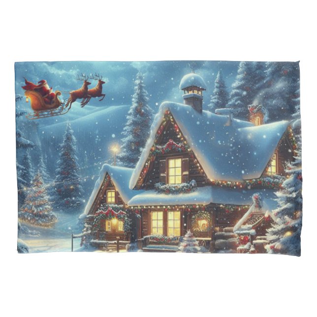 Housse D'oreillers Hiver/Père Noël/Noël/Neige (devant)
