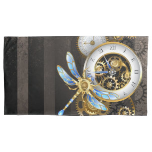 Housse D'oreillers Horloge à vapeur avec libellule mécanique