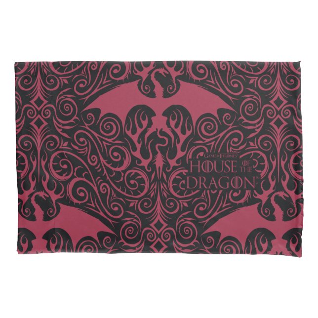 Housse D'oreillers HOUSE OF THE DRAGON | Red Dragon Filigree Pattern (devant)