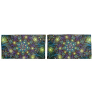 Housse D'oreillers Illuminé Abstrait brillant Turquoise violet Fracta
