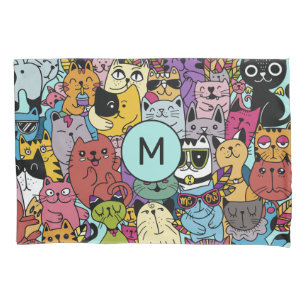 Housse D'oreillers Illustration de chats amusants Monogrammes personn