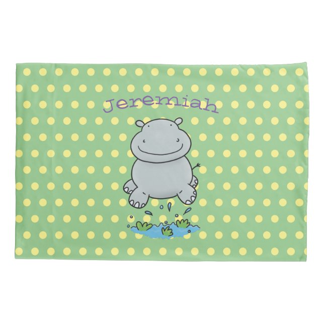Housse D'oreillers Illustration de l'hippo mignon sur green (Dos)
