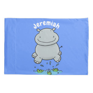 Housse D'oreillers Illustration de saut en hippo mignon