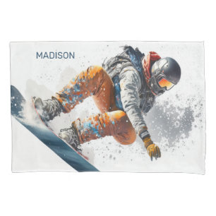 Housse D'oreillers Illustration de snowboarder de nom personnalisé