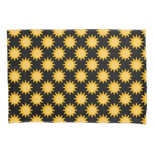 Housse D'oreillers Illustration de soleil brillant sur motif noir Des