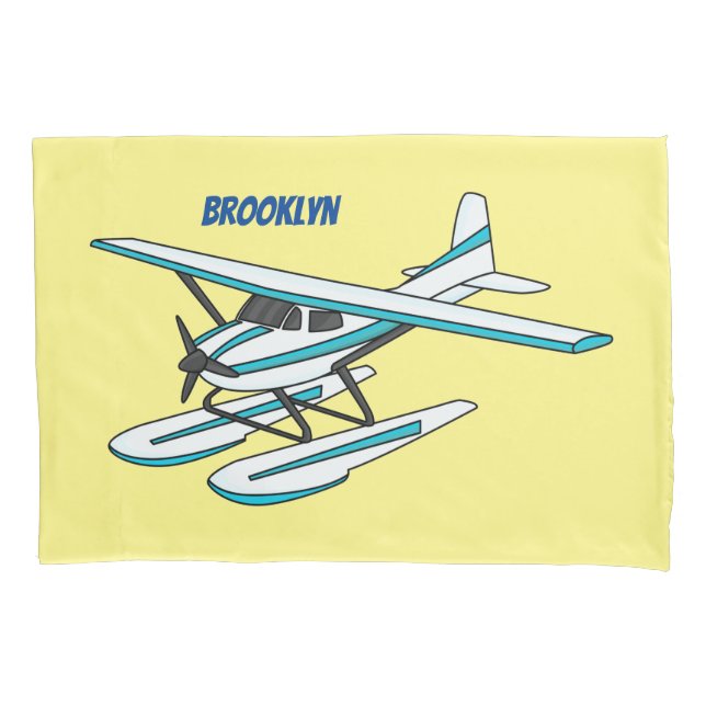 Housse D'oreillers Illustration d'hydravion bleu blanc (devant)