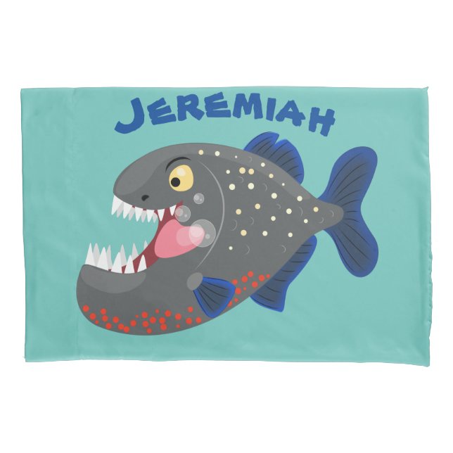 Housse D'oreillers Illustration drôle de piranha affamée (devant)