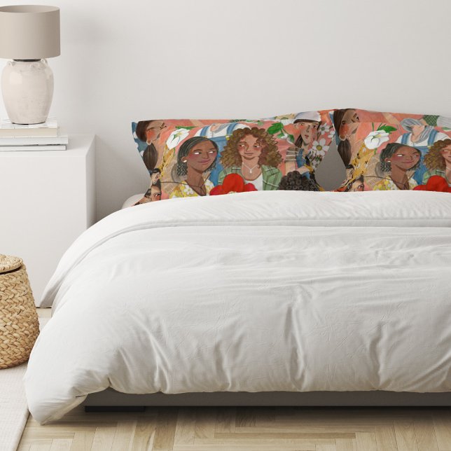 Housse D'oreillers Illustration florale de la Journée internationale  (Créateur téléchargé)