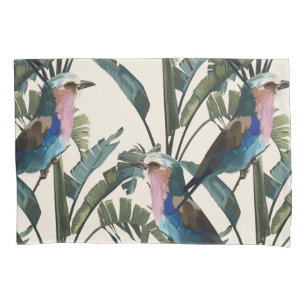 Housse D'oreillers Illustrations de plante bananier, oiseau exotique.