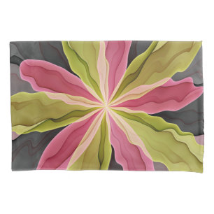 Housse D'oreillers Imaginaire rose vert anthracite Fleur Fractal Art