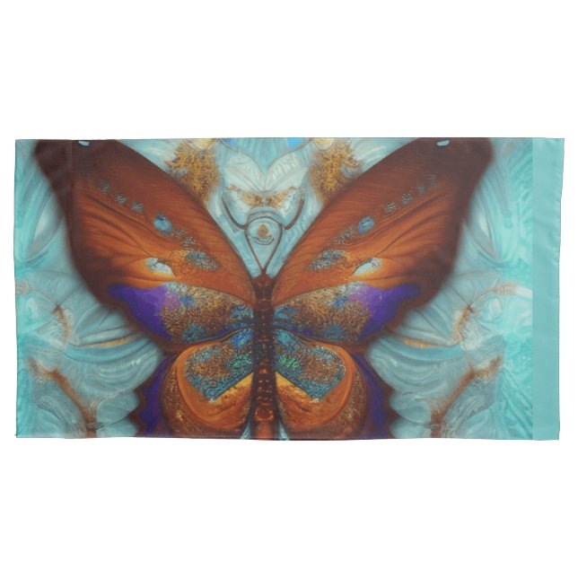 Housse D'oreillers Imaginaire Steampunk Orange Butterfly Aqua Aquarel (devant-gauche)