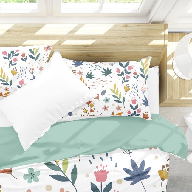 Housse D'oreillers Impression florale colorée (Colorful Floral Print with green backside)