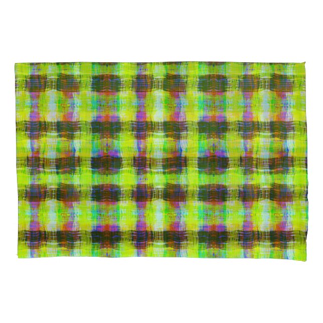 Housse D'oreillers Impression Plaid Jaune Peint (devant-gauche)