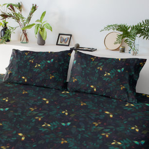Housse D'oreillers Insectes brillantes sur le feuillage foncé