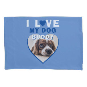 Housse D'oreillers J'aime mon chien Blue Heart Nom de l'animal de com