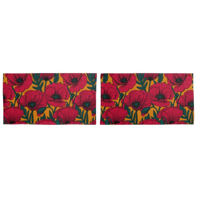 Housse D'oreillers Jardin aux coquelicots rouges (devant-Set)