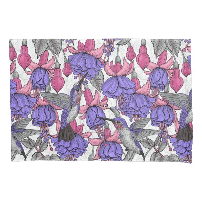 Housse D'oreillers Jardin des colibris en rose et rose (devant-gauche)