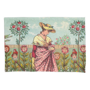 Housse D'oreillers Jardin Fleurir Femme Art Antique