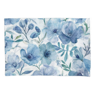 Housse D'oreillers Jardin floral aquarelle botanique bleu
