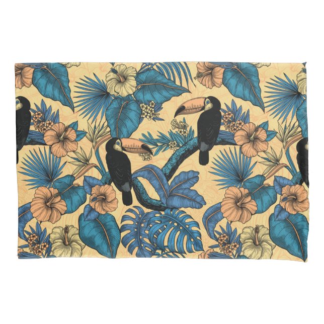 Housse D'oreillers Jardin toucan en jaune et bleu (devant)