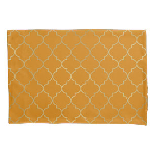 Housse D'oreillers Jaune Curcuma & Or Motif Quatrefoil