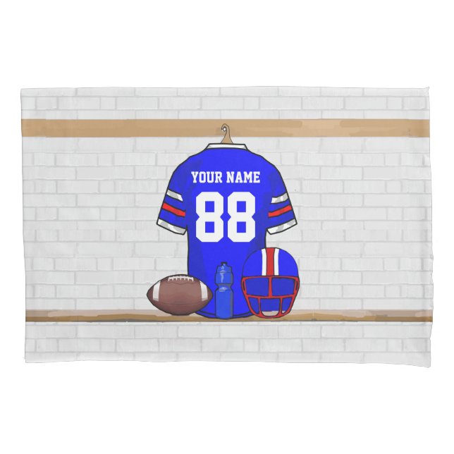 Housse D'oreillers Jersey de football bleu blanc personnalisé (devant)