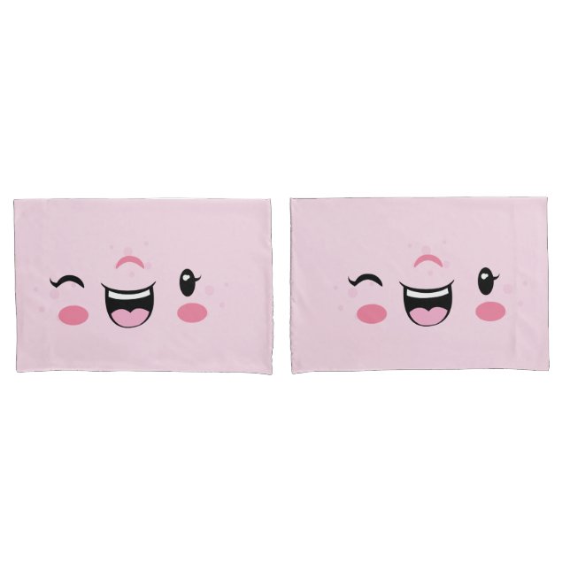Housse D'oreillers Jeu de Coques Coussin rose Kawaii (devant-Set)