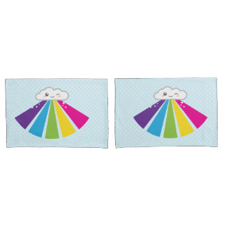 Housse D'oreillers Jeu de Coques de Coussin Cloud et Rainbow Kawaii