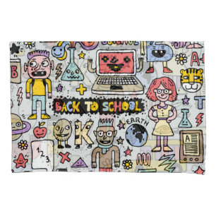 Housse D'oreillers Jeu Vintage de l'école Doodle coloré