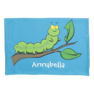 Housse D'oreillers Joli dessin animé de chenille verte mignonne