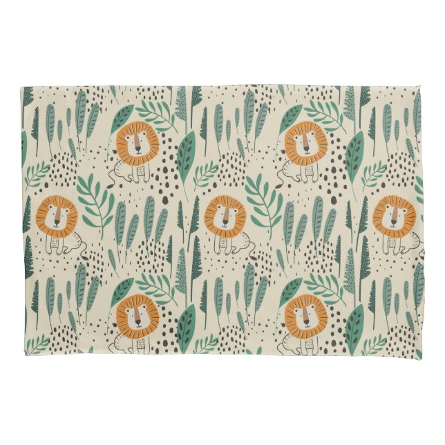 Housse D'oreillers Joli Doodle Lion Jungle Rainforest Motif (devant)