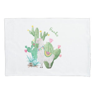 Housse D'oreillers Joli Lama & Cactus Aquarelle Blanc Personnalisé