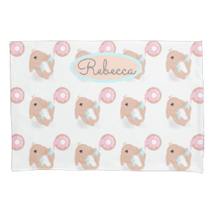 Housse D'oreillers Joli lapin caricature lapin Donut rose Motif