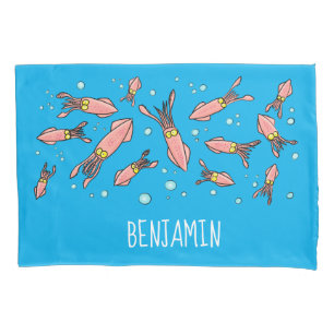 Housse D'oreillers Joli motif caricature de calmar rose