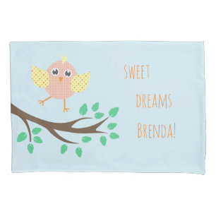 Housse D'oreillers Joli Oiseau Sweet Dreams Bleu Léger Enfants
