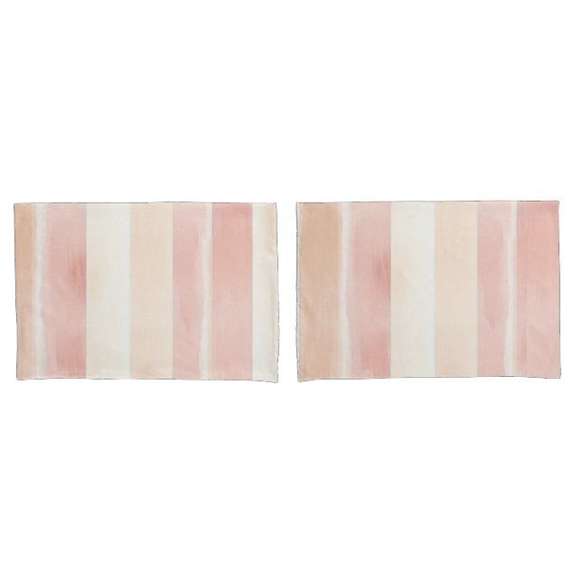 Housse D'oreillers Joli Peach rose Crème raypes (devant-Set)