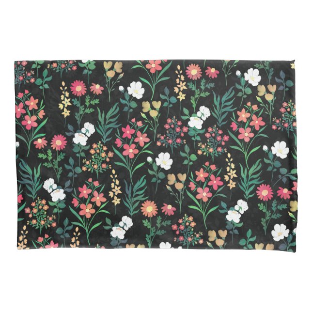 Housse D'oreillers Jolie aquarelle Floral Noir Botanique (devant-gauche)
