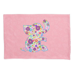 Housse D'oreillers Jolie Fleurs Rétro Style Cartoon Eléphant