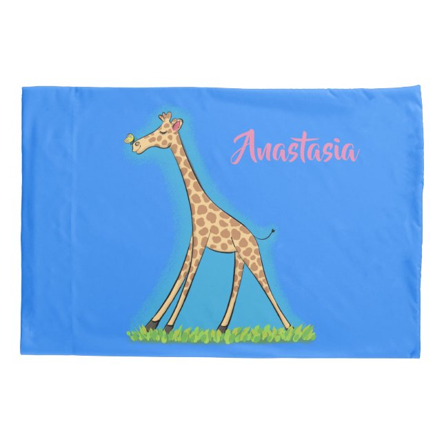 Housse D'oreillers Jolie girafe avec dessin animé de papillon (Dos)