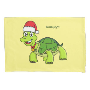 Housse D'oreillers Jolie tortue en chapeau de Père Noël