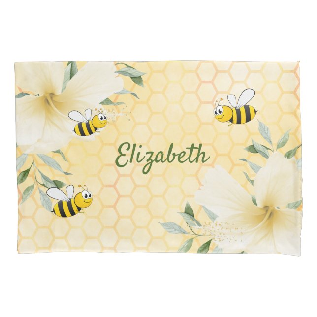 Housse D'oreillers Joyeuse bumble abeilles jaune nid d'abeille mignon (devant)