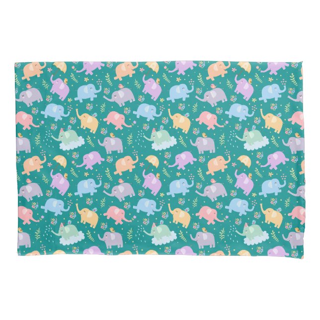 Housse D'oreillers Joyeux Jardin des éléphants avec Parapluies Fleurs (devant)