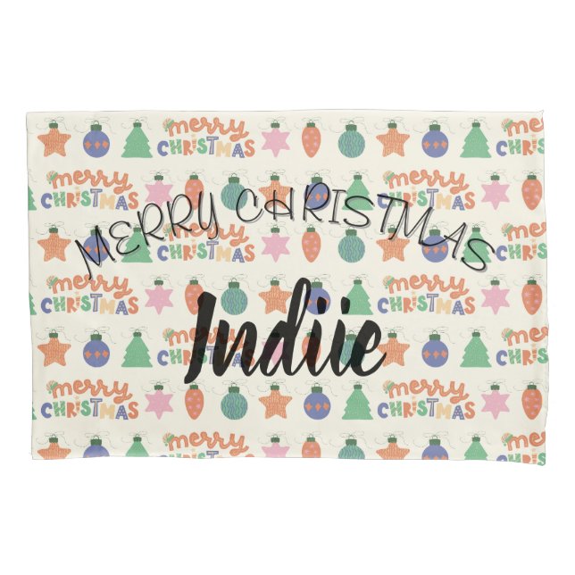 Housse D'oreillers Joyeux Pillowcase de Noël personnalisé (devant)