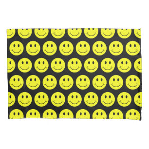 Housse D'oreillers Joyeux Visages Jaunes Motif Noir
