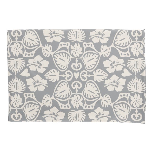 Housse D'oreillers Keoni Hawaiian Monstera feuille Damask Grey (devant)