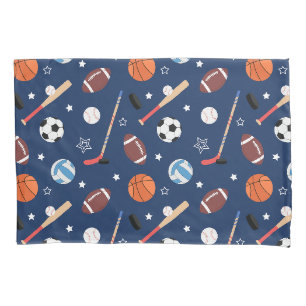 Housse D'oreillers Kids Sports Equipment Pattern on Blue