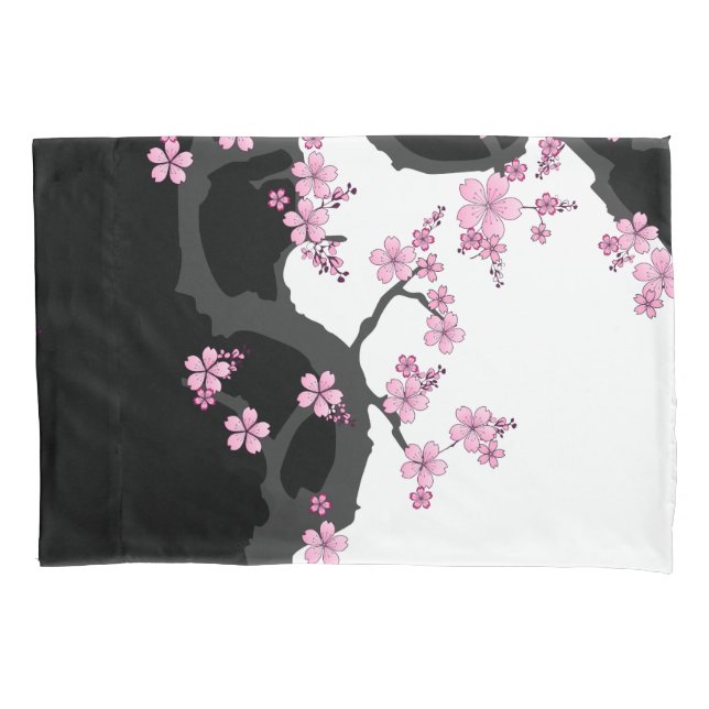 Housse D'oreillers Kimono japonais Sakura noir et blanc (devant)
