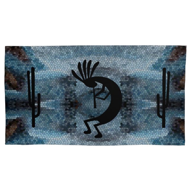 Housse D'oreillers Kokopelli Sud-Ouest Désert Mosaic Blue King (devant)
