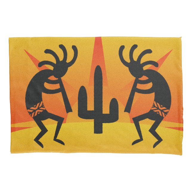 Housse D'oreillers Kokopelli Sud-Ouest Noir Et Jaune (devant)